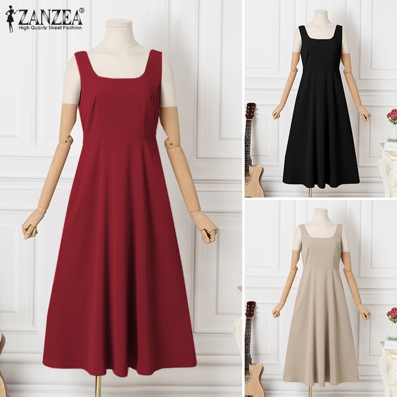 Đầm Zanzea hai dây cổ vuông dáng chữ a phong cách Pháp thời trang mùa hè cho nữ