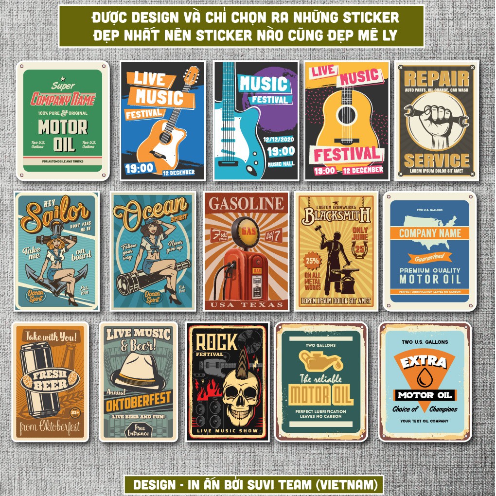 50 Sticker Vintage Retro 11 chống nước sticker dán laptop, điện thoại, đàn guitar, mũ bảo hiểm, vali. MSP:VR11