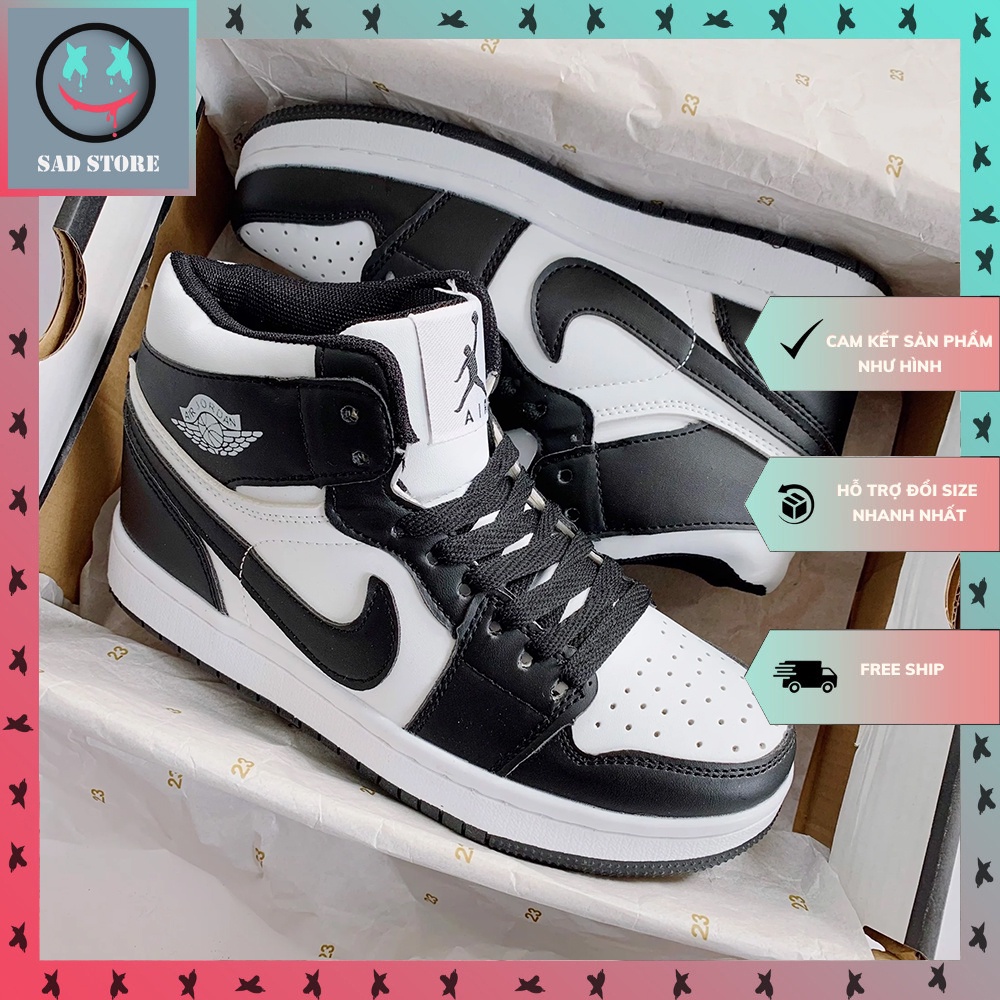 Giày jordan cổ cao nam nữ, giày jordan jd1 high panda đen trắng hàng đẹp full box