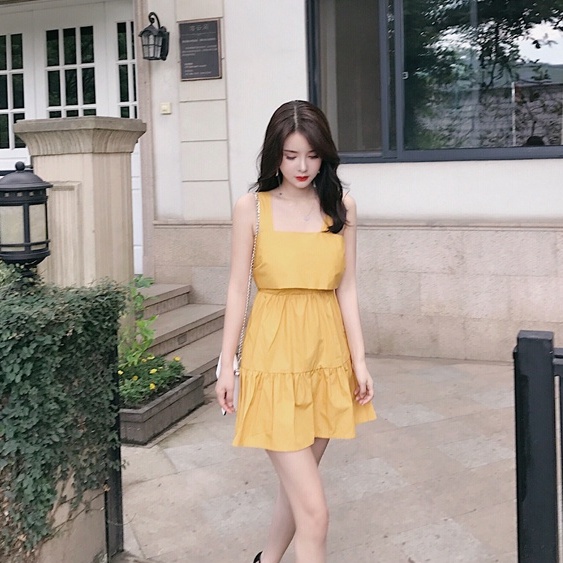 Đầm đi biển SUXI hở lưng màu trơn cột nơ phong cách Hàn Quốc thời trang mùa hè