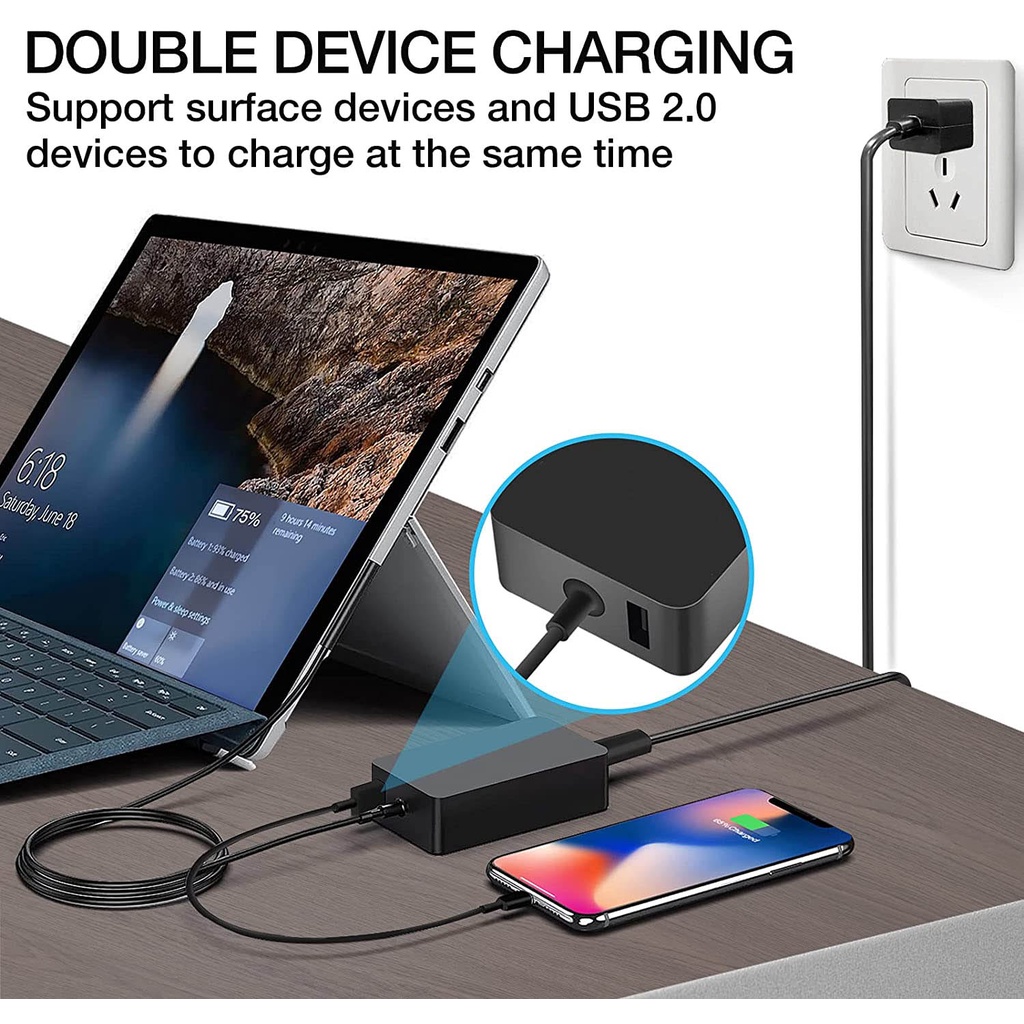 Bộ Sạc Pro 65W 15V 4A Microsoft Surface Pro X 7 6 5 4 Bề Mặt Laptop 3/2/1