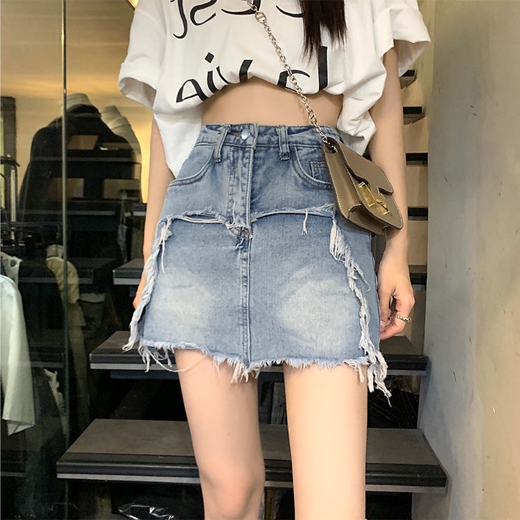 COZOK Chân váy jean Rách Lưng Cao Thời Trang Cho Nữ