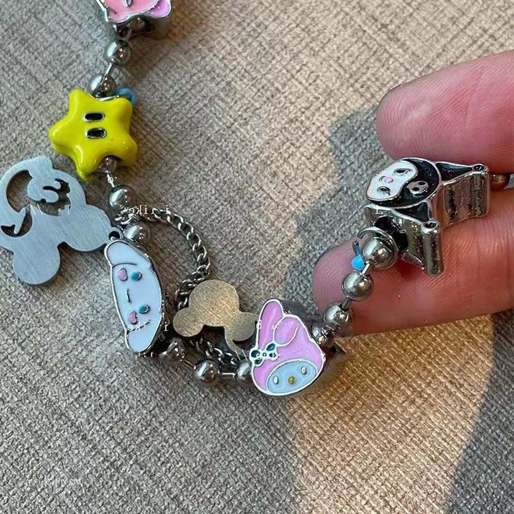 Vòng cổ Choker Nhiều Lớp Phối Tua Rua Họa Tiết Hoạt Hình Phản Quang Phong Cách Nhật Bản Cho Nữ