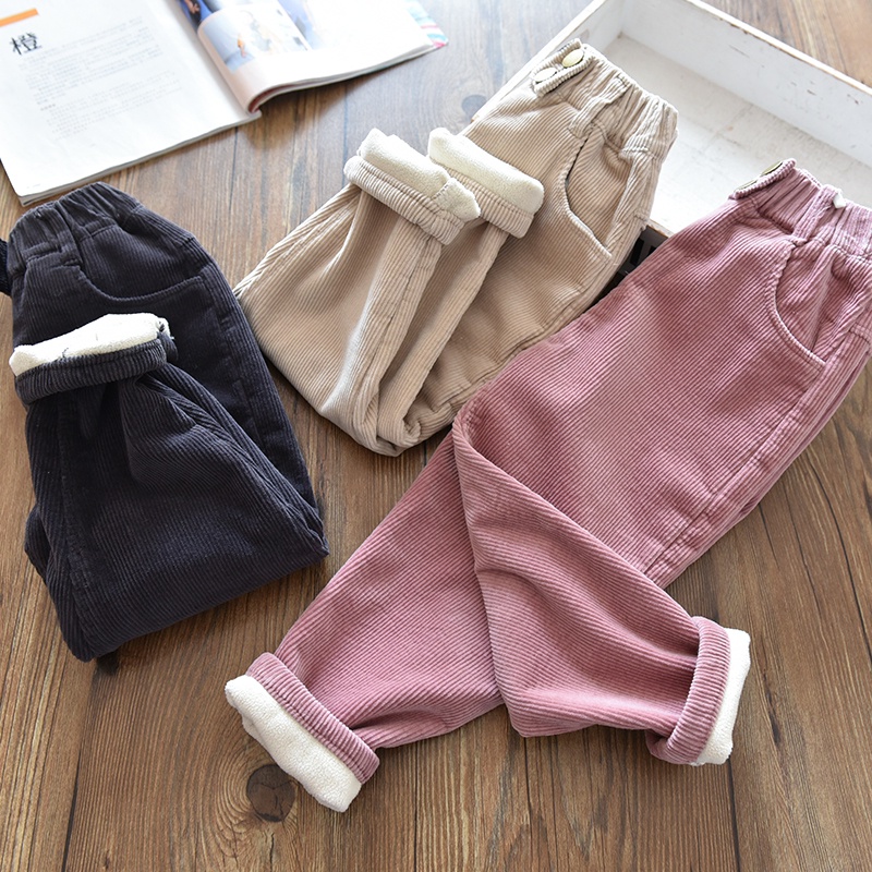 Quần Cotton Nhung Dài Dáng Rộng Giữ Ấm Mùa Đông Cho Bé
