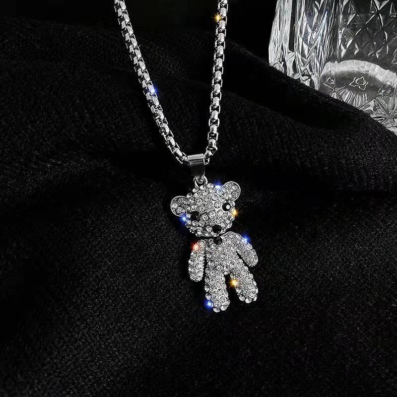 Vòng cổ Thép Titan Nhẹ Đính Kim Cương Hình Gấu Kim Cương Thời Trang Thu Đông Cao Cấp Phong Cách hip hop niche Cho Nữ