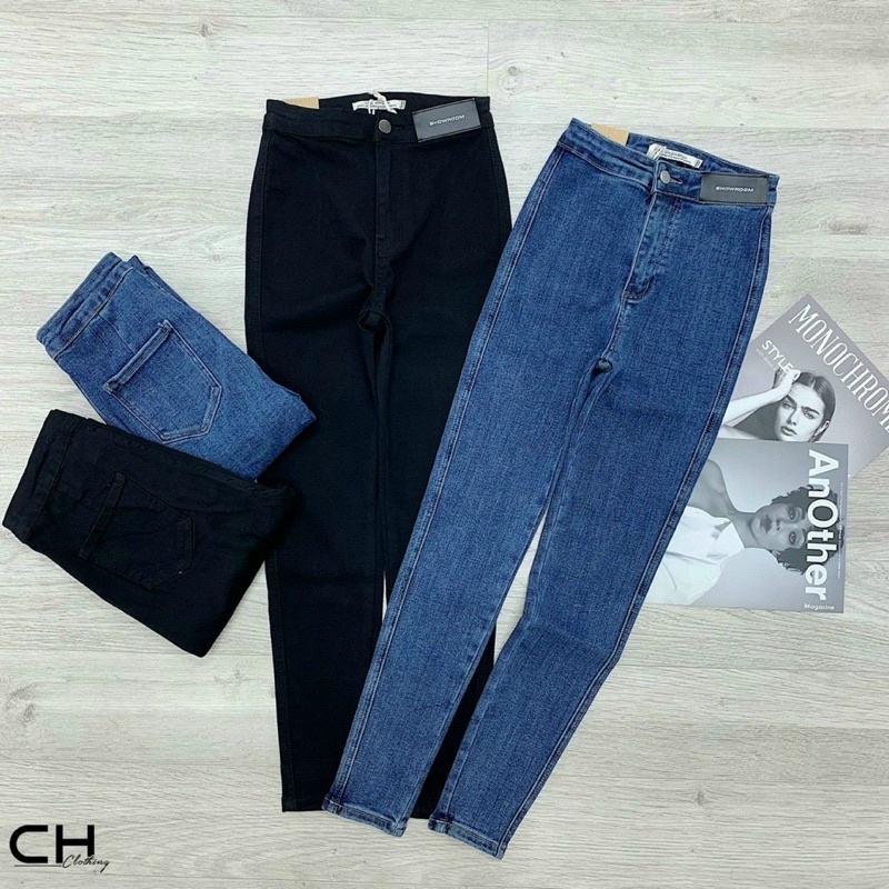 Quần jeans ôm giãn đính mác da hack dáng siêu hot