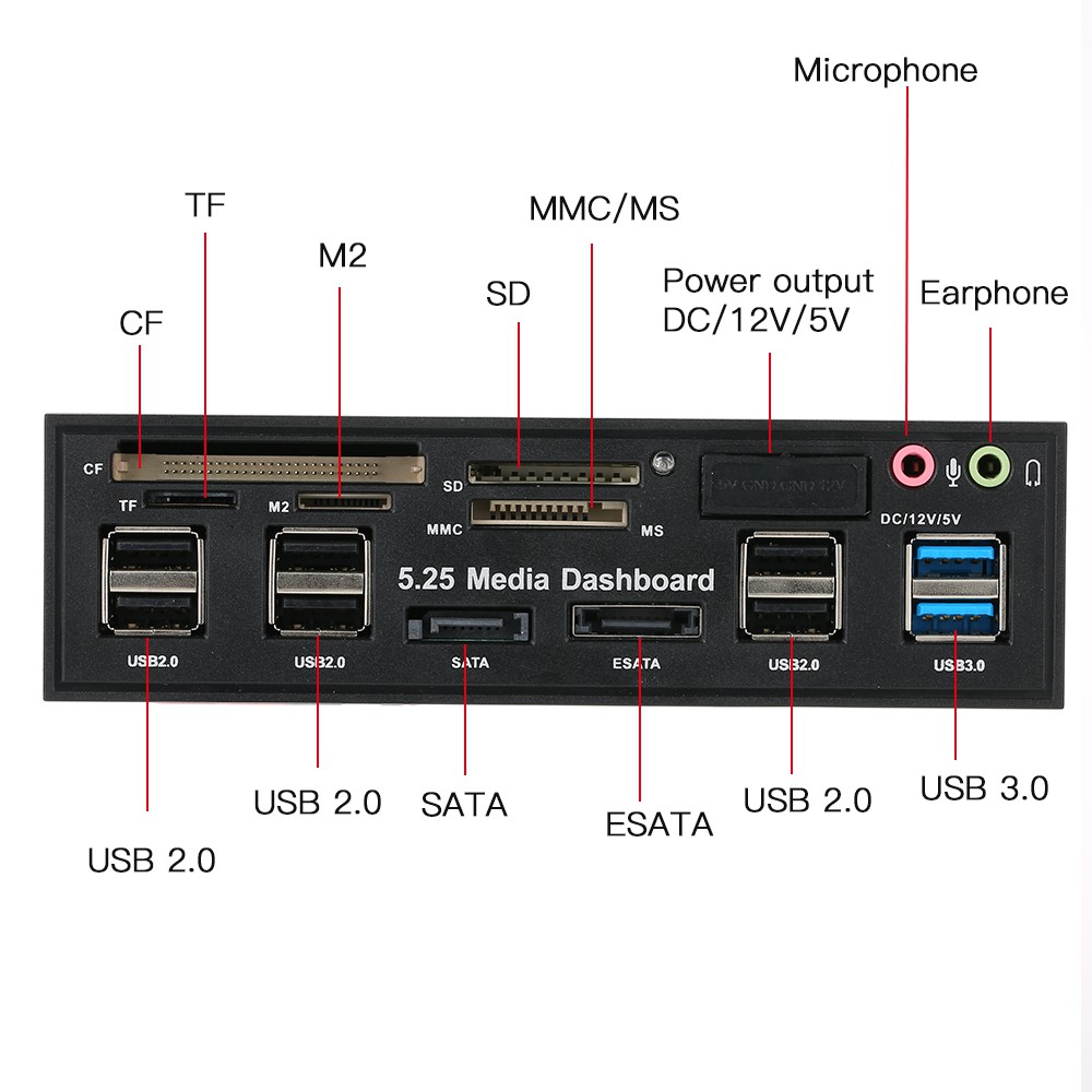 Ĩ Multi-Function USB 3.0 Hub eSATA SATA Port Internal Card Reader PC Dashboard Media Front Panel Audio for SD MS CF TF M