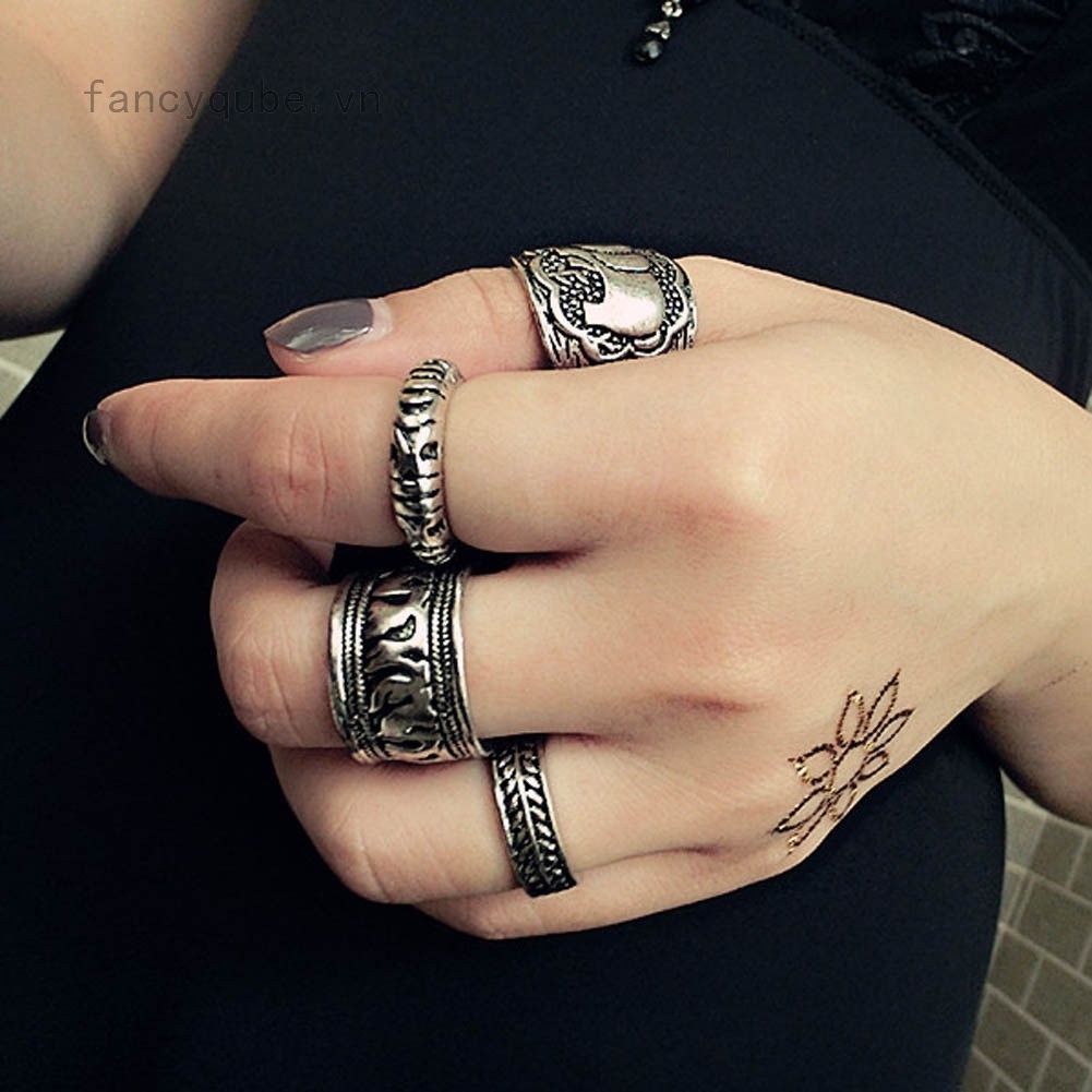 Bộ 4 nhẫn đeo tay phong cách Âu Mỹ cổ điển