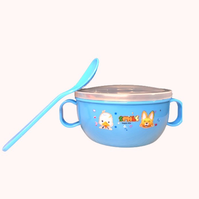 Bát ăn dặm cho bé có quai kèm thìa muỗng - Bộ chén ăn dặm inox 304 giữ nhiệt cho trẻ - Bát kiểu nhật - An toàn cho bé