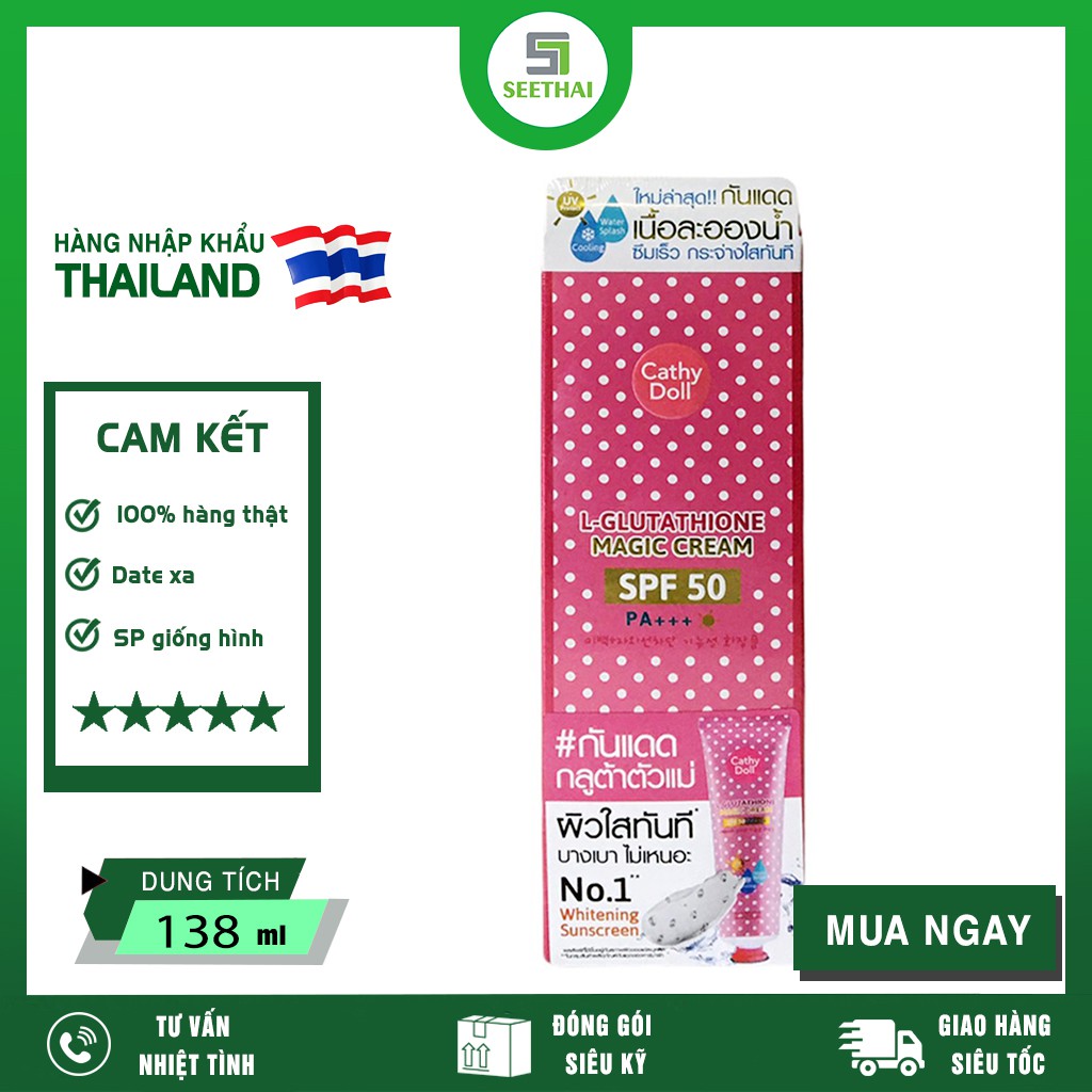 Kem Chống Nắng Trắng Da Cathy Doll L-Glutathione Magic Cream SPF 50 PA+++ 138ml