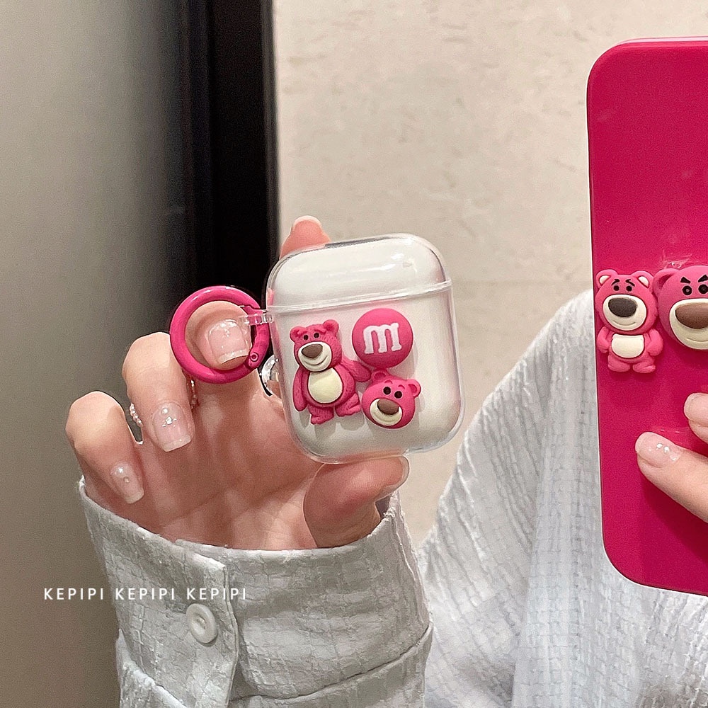 Vỏ Bảo Vệ Hộp Sạc Tai Nghe Không Dây Airpods Pro 1 / 2/3 Hình Gấu Dâu Màu Dạ Quang Dễ Thương