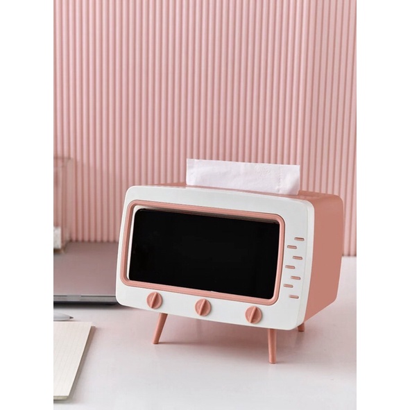 Hộp giấy kết hợp giá đỡ điện thoại hình tivi phong cách cổ điển