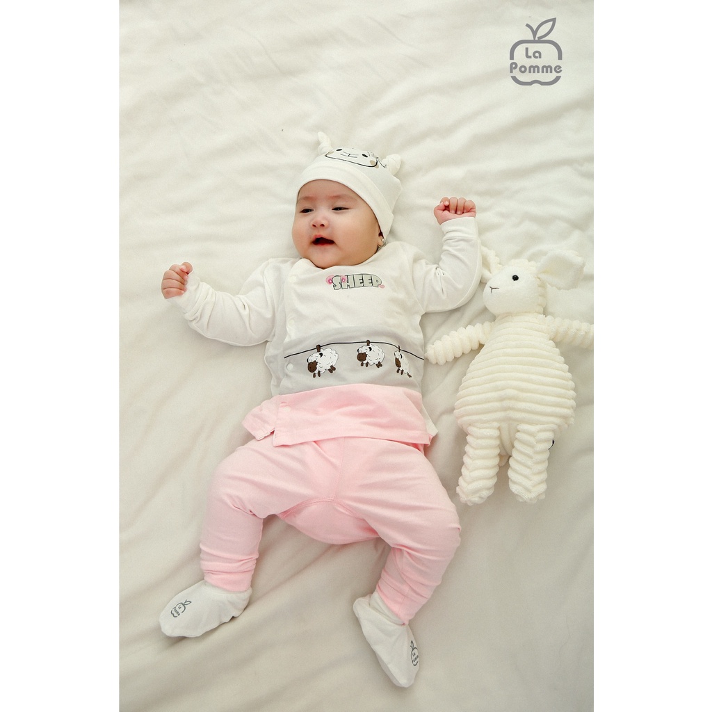Bộ La Pomme Bamboo cừu treo cài chéo cài giữa body dài tay sơ sinh cao cấp cho bé trai bé gái SLS061 JL061 SLD061