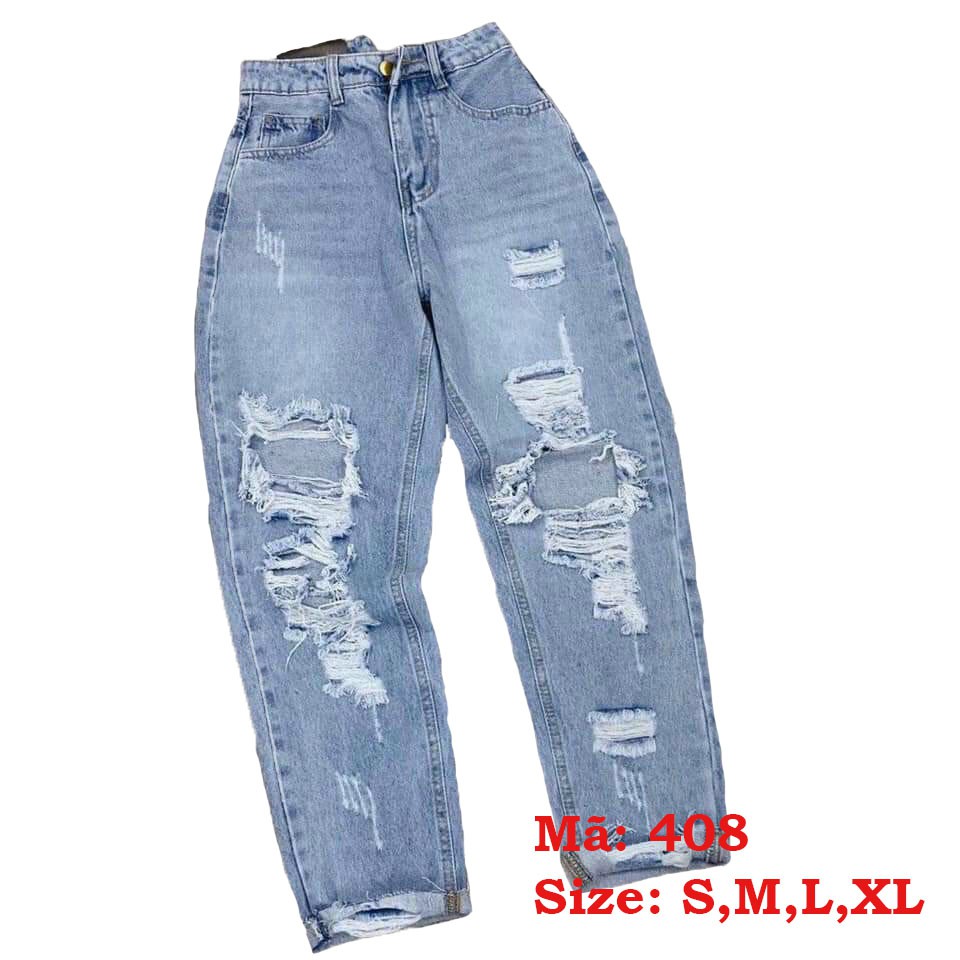 Quần Baggy Jean Nữ Đẹp ❤️FREESHIP❤️ Baggy Nữ Bò Lưng Cao Phối Rách Trẻ Trung Thời Trang Cá Tính A-T Fashion - QBGM408
