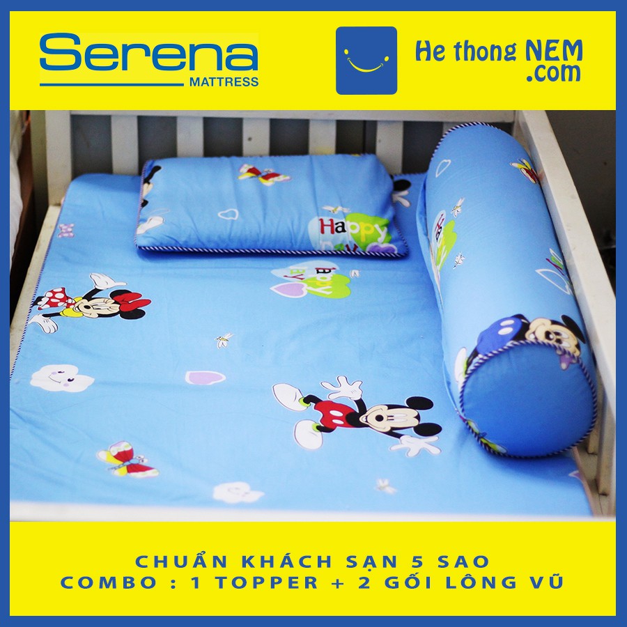 NNN Bộ gối đệm nệm nằm ngủ cao su non cho bé sơ sinh SERENA cao cấp 4 MÓN, đệm nệm ngủ cho bé sơ sinh đi học