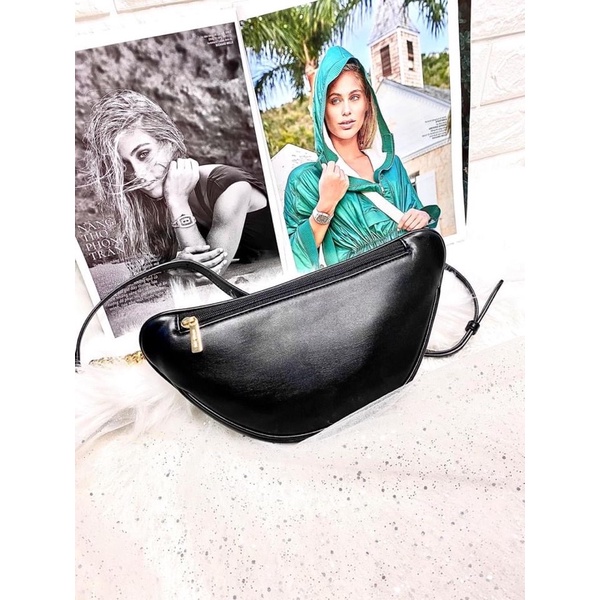 TNS-Túi bao tử da mềm chần kiểu thời trang peyton beltbag-màu đen classic