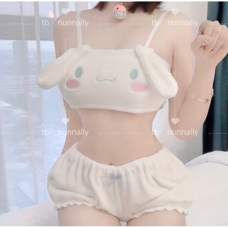 [order] Bộ đồ lót bông Cinnamoroll siêu cutelđồ ngủ trắng con thỏ hai dây dễ thương đáng yêu sexy