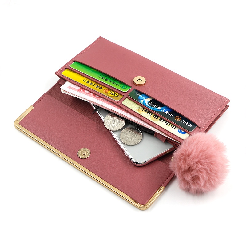 Ví Dài Đựng Tiền Xu Bằng Sắt Viền Bóng Lông Đơn Giản Thời Trang Mới Cho Nữ