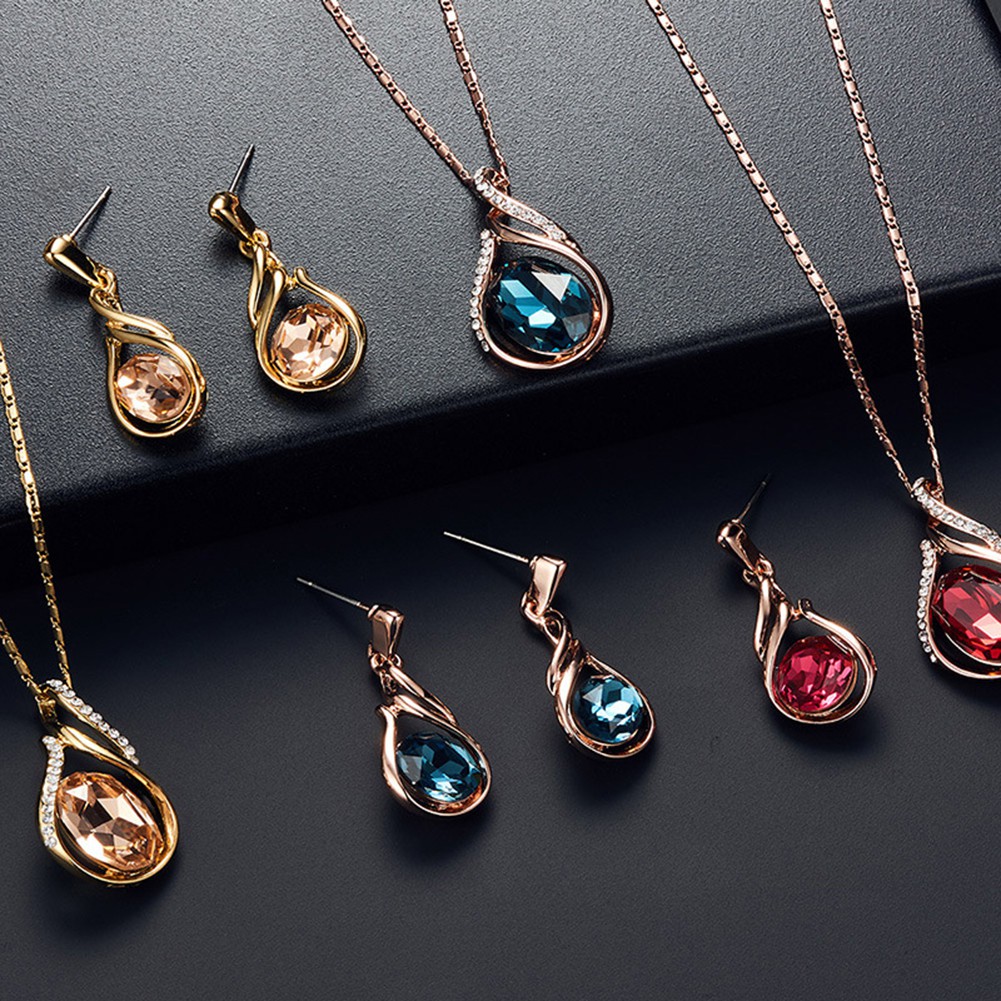 Set Vòng cổ + Bông Tai ĐíNh Kim Cương Giả HìNh Oval