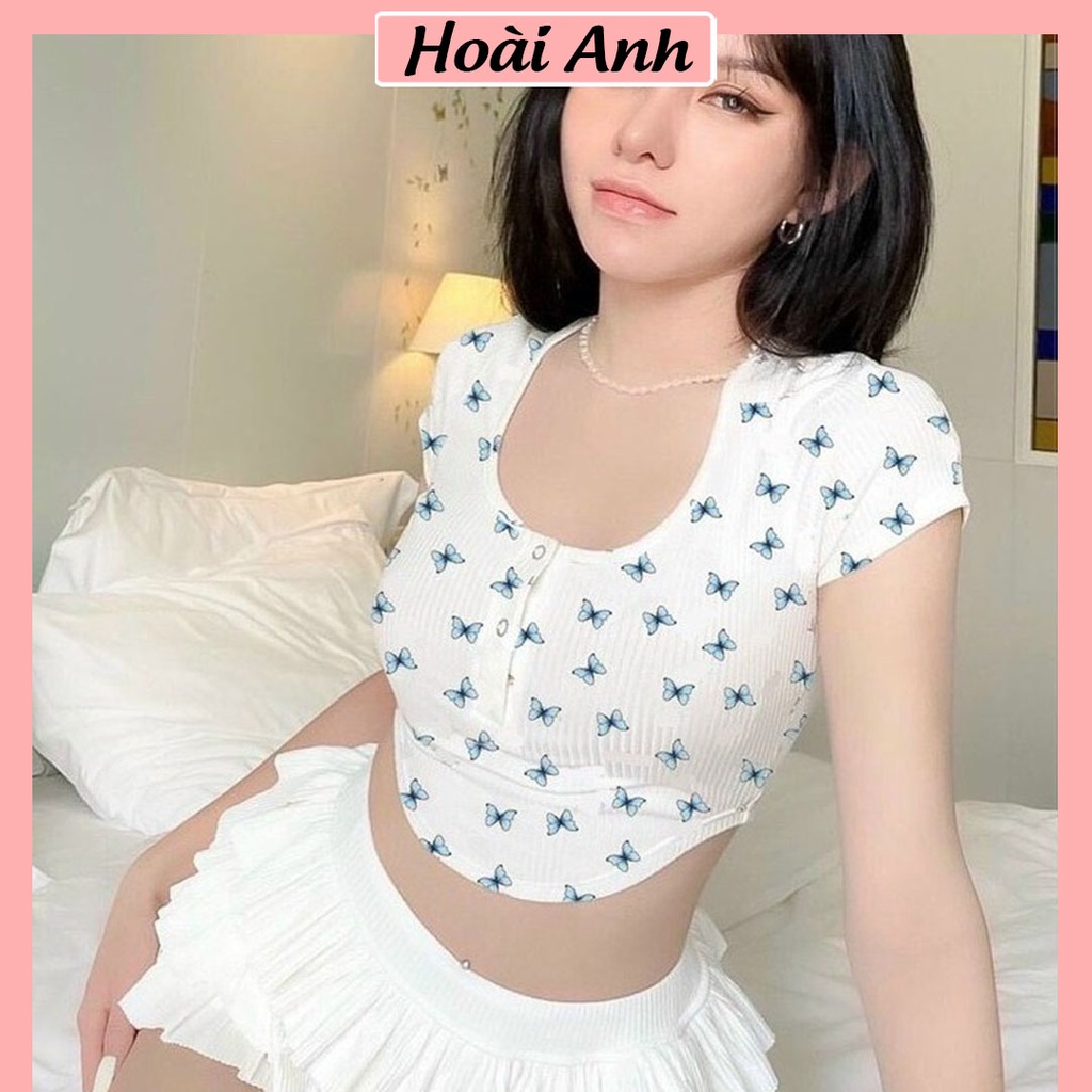 Áo Croptop vạt bầu - Áo Croptop Nữ Sexy kiểu hình bướm đuôi tôm, nút bấm với màu trắng tinh khôi