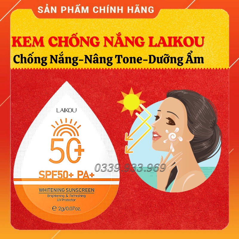 Kem chống nắng Laikou SPF50+ - Chống Nắng, Dưỡng Ẩm, Trắng Da 2g