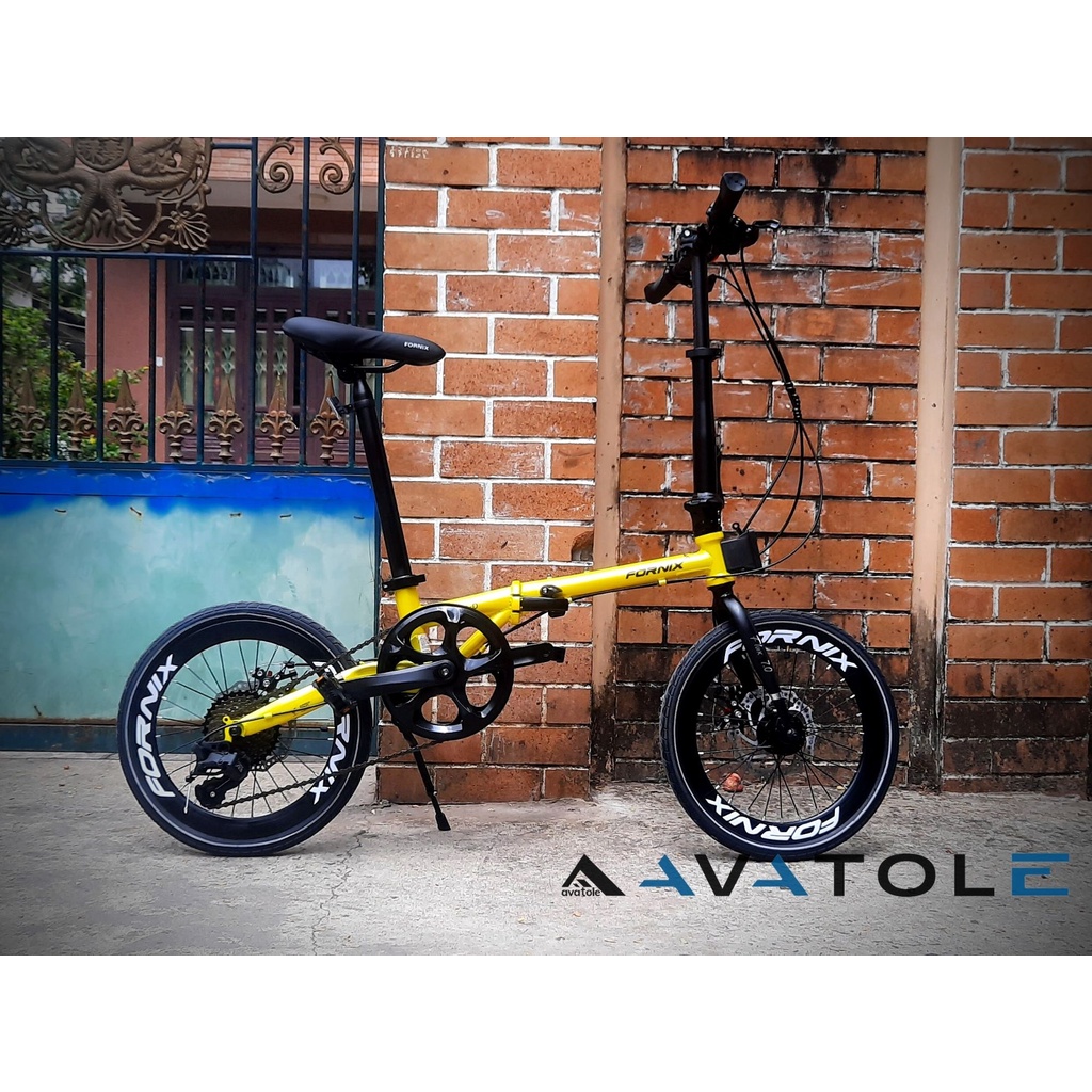 Xe đạp gấp Fornix F160 Khung sườn thép Chrome molypden Vòng bánh 16in Tay Đề L-TW00 2:1 A3 Tốc độ 8Speed màu Vàng