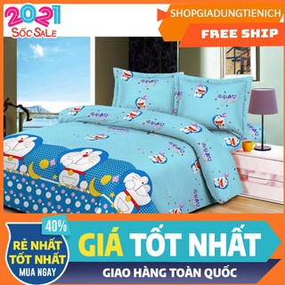 Bộ Vỏ Chăn Ga Gối Kèm Vỏ Gối Ôm Gồm 5 Món Doremon trăng sao chấm bi