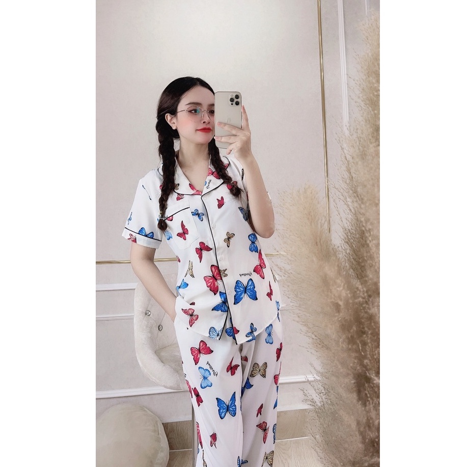 [FREESHIP 50K]Đồ Bộ Mặc Nhà NHISTORE Pijama Quần Dài Tay Ngắn Lụa Mango Họa Tiết Dễ Thương Freesize Dưới 57kg