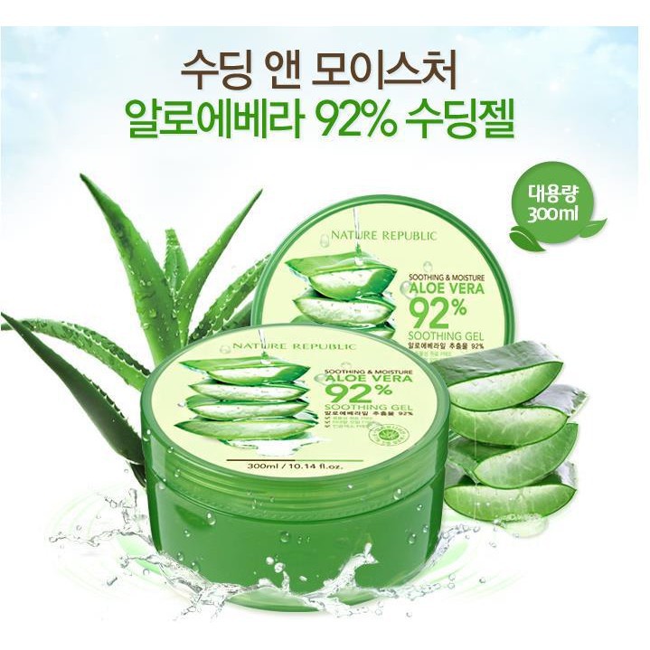 Gel dưỡng ẩm nhan đam NATURE REPUBLIC Soothing Gel 300ml chứa 99% tinh chất lô hội đa công dụng - HONGS KOREA