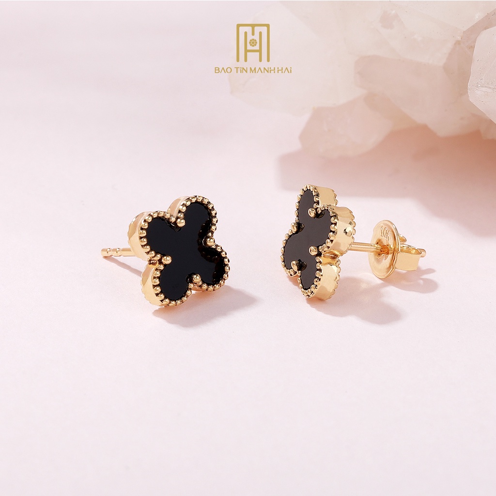 Bông tai vàng 10k nữ cỏ 4 lá mặt đen siêu xinh trẻ trung cá tính BY10K34 Bảo Tín Mạnh Hải