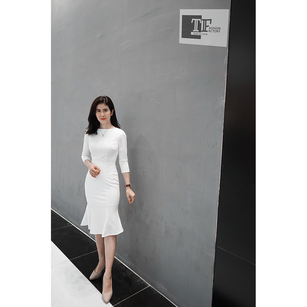 Đầm ôm body đuôi cá cổ thuyền tay lỡ TF 899