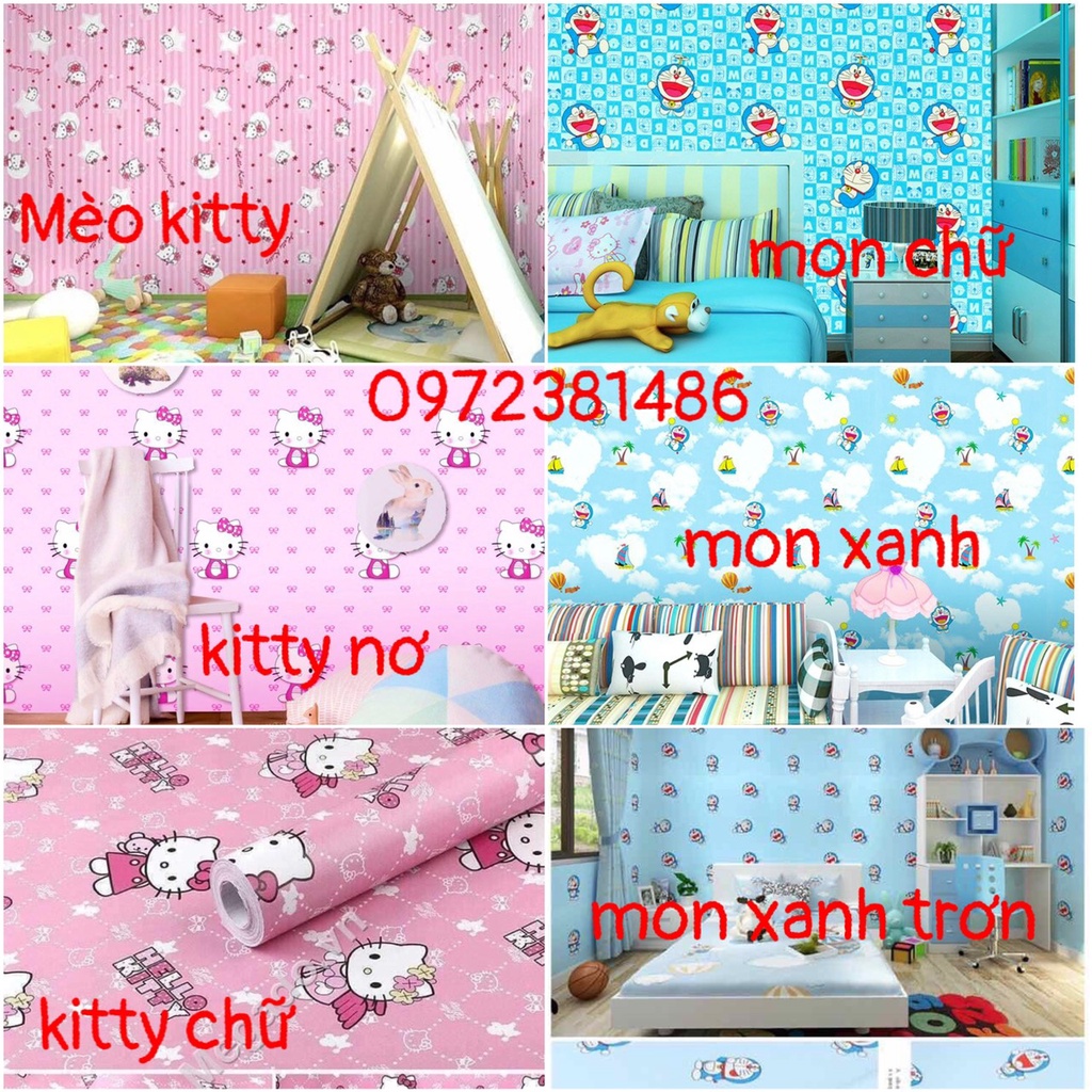 Decal dán tường cho bé mẫu hoạt hình khổ rộng 45cm có keo sẵn, chống thấm nước