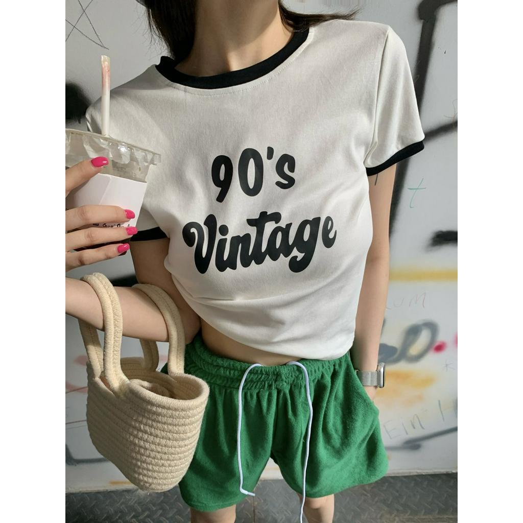 Áo Thun Cổ Tròn Ngắn Tay In Chữ Màu Sắc Tương Phản Thời Trang Cá Tính 61558