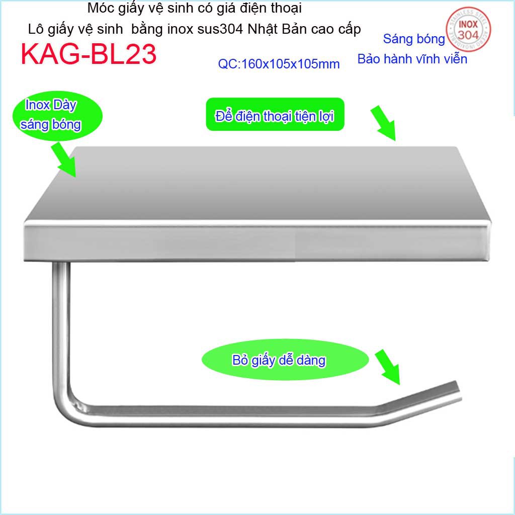 Móc giấy vệ sinh có giá đỡ điện thoại  KAG-BL23, kệ để giấy SUS304 Nhật Bản dễ sử dụng thiết kế sang trọng tiện lợi