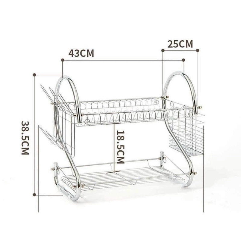 Kệ chén 2 tầng, kệ úp chén inox có khay hứng nước, kệ chén inox treo tường