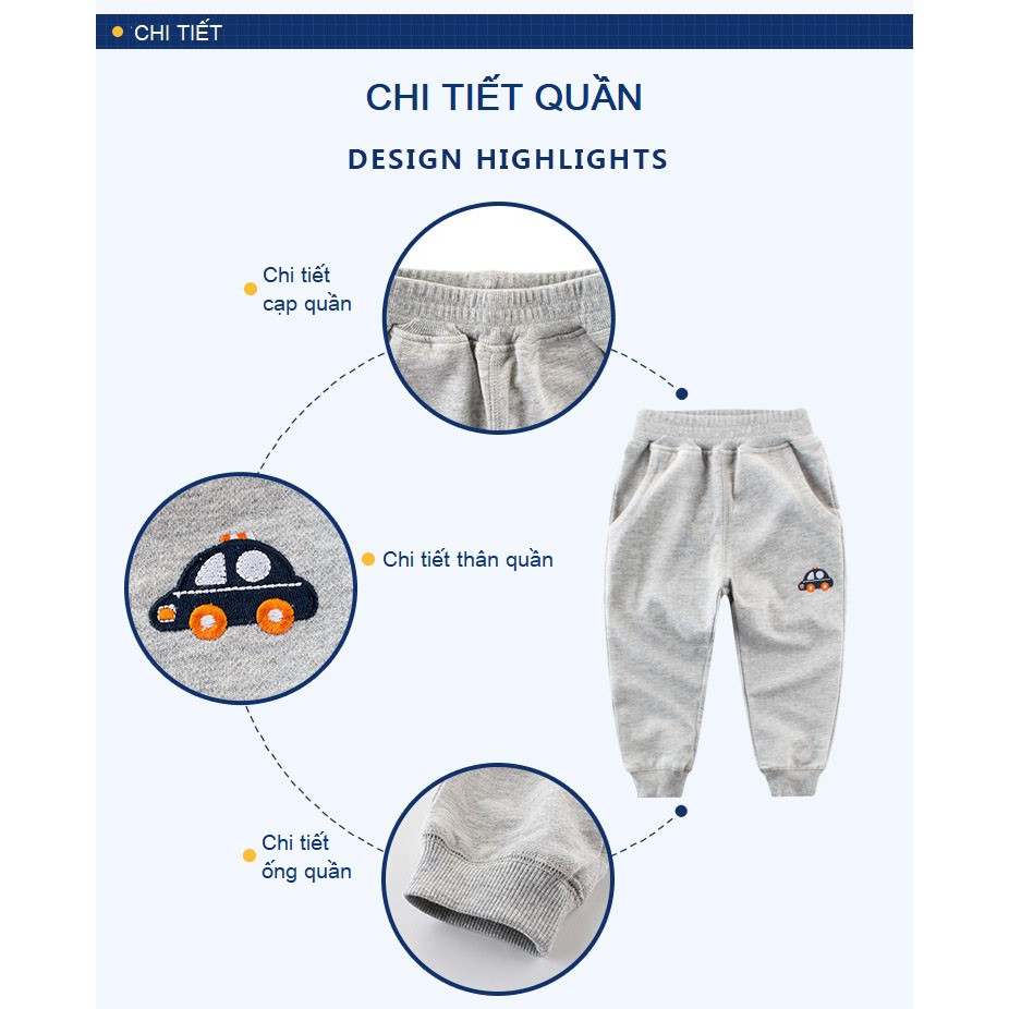 Quần dài bé trai _ 27KIDS, quần cho bé trai, chất cotton mềm họa tiết ô tô năng động phong cách thể thao Âu Mỹ QB401