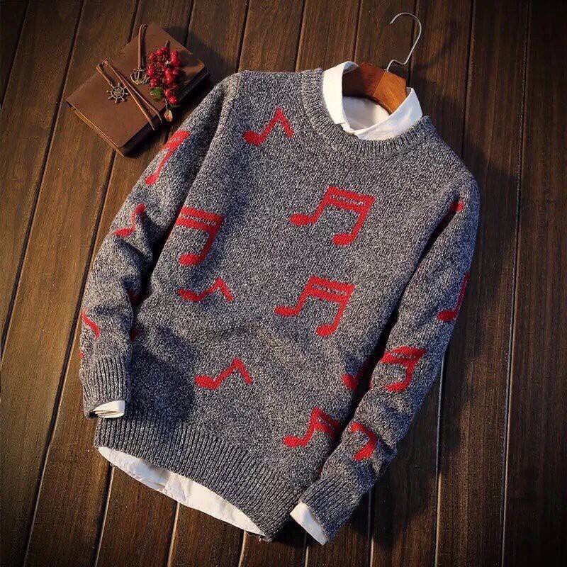 [Hàng Bán Shop] [Hàng Xịn] Áo Len Tay Dài Nam Cổ Tròn Thêu Hình Nốt Nhạc Hàng Cao Cấp Hàng Loại 1