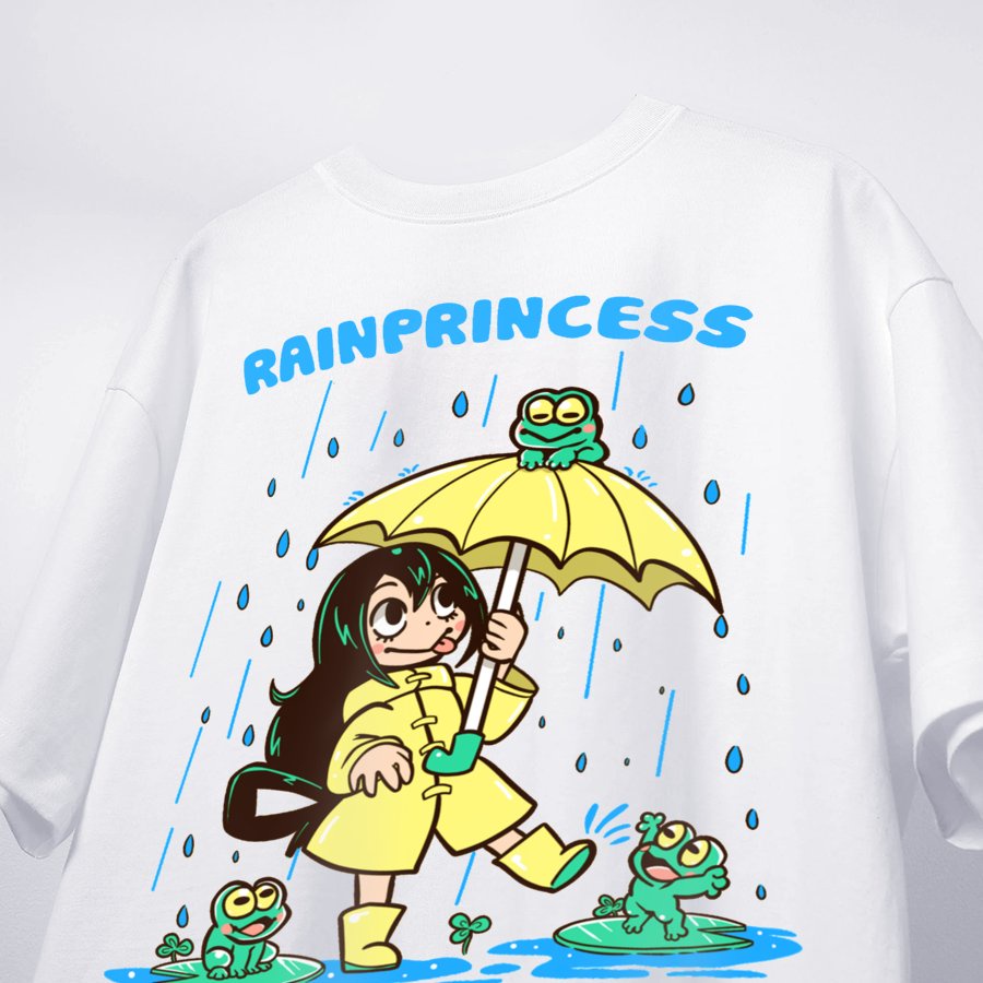 Áo thun nữ unisex Áo thun nữ cổ tròn Cotton thoáng mát Công chúa ếch che dù trời mưa MVR KK3861