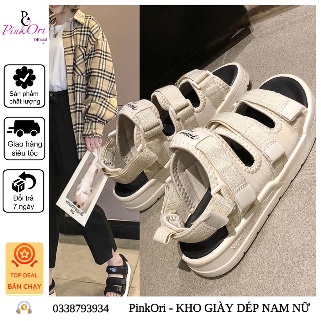[ LÙI 1 SIZE] Sandal 3 quai Học Sinh, Sinh Viên Unisex Nam Nữ, Dép quai hậu đi học đế cực êm cao 3cm - PinkOri