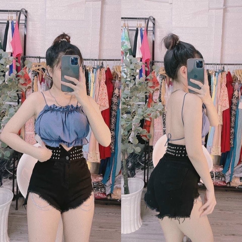 Áo croptop mút ngực hở lưng dây bún siêu xinh- chất kate Nhật mềm mịn, dày dặn- giá sĩ