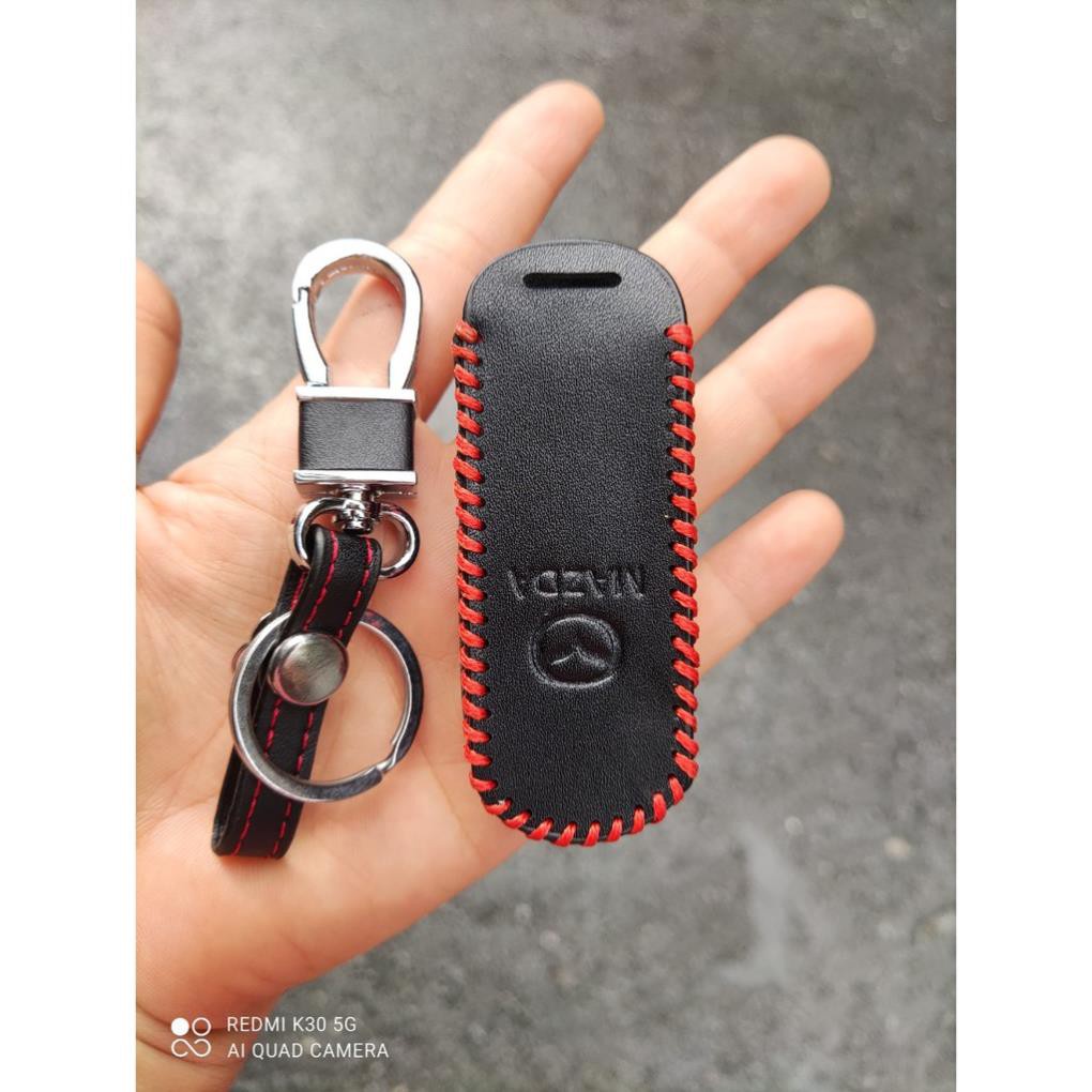 Bao da chìa khóa đen chỉ đỏ xe MAZDA 3, MAZDA 6, MAZDA CX5 2018 - màu đen .