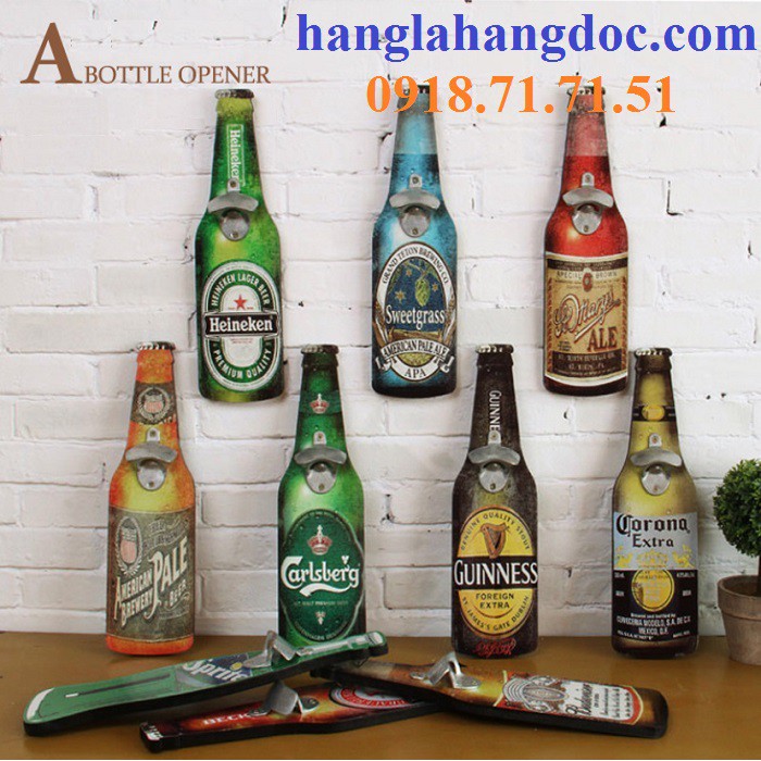 Đồ khui treo tường trang trí hình chai bia phong cách vintage