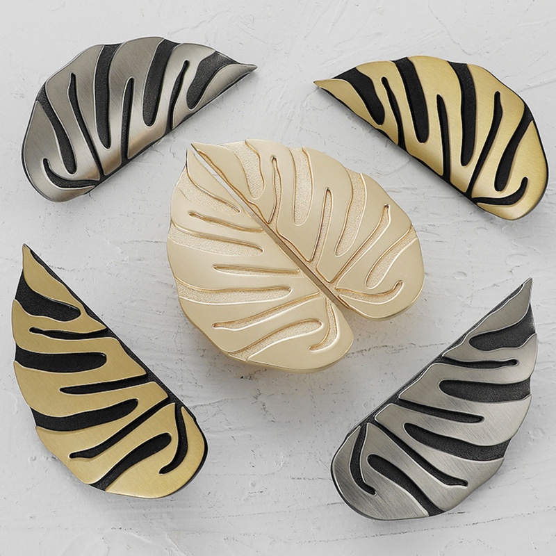 Tay Nắm Ngăn Kéo Hình Chiếc Lá Màu Vàng Đen Sang Trọng