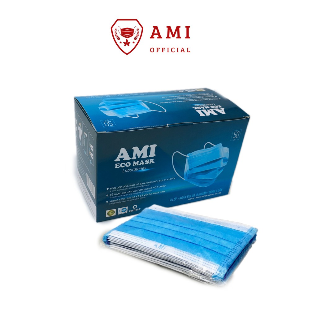 Combo 10 hộp khẩu trang y tế Ami mầu xanh 4 lớp (500 chiếc/10 hộp)