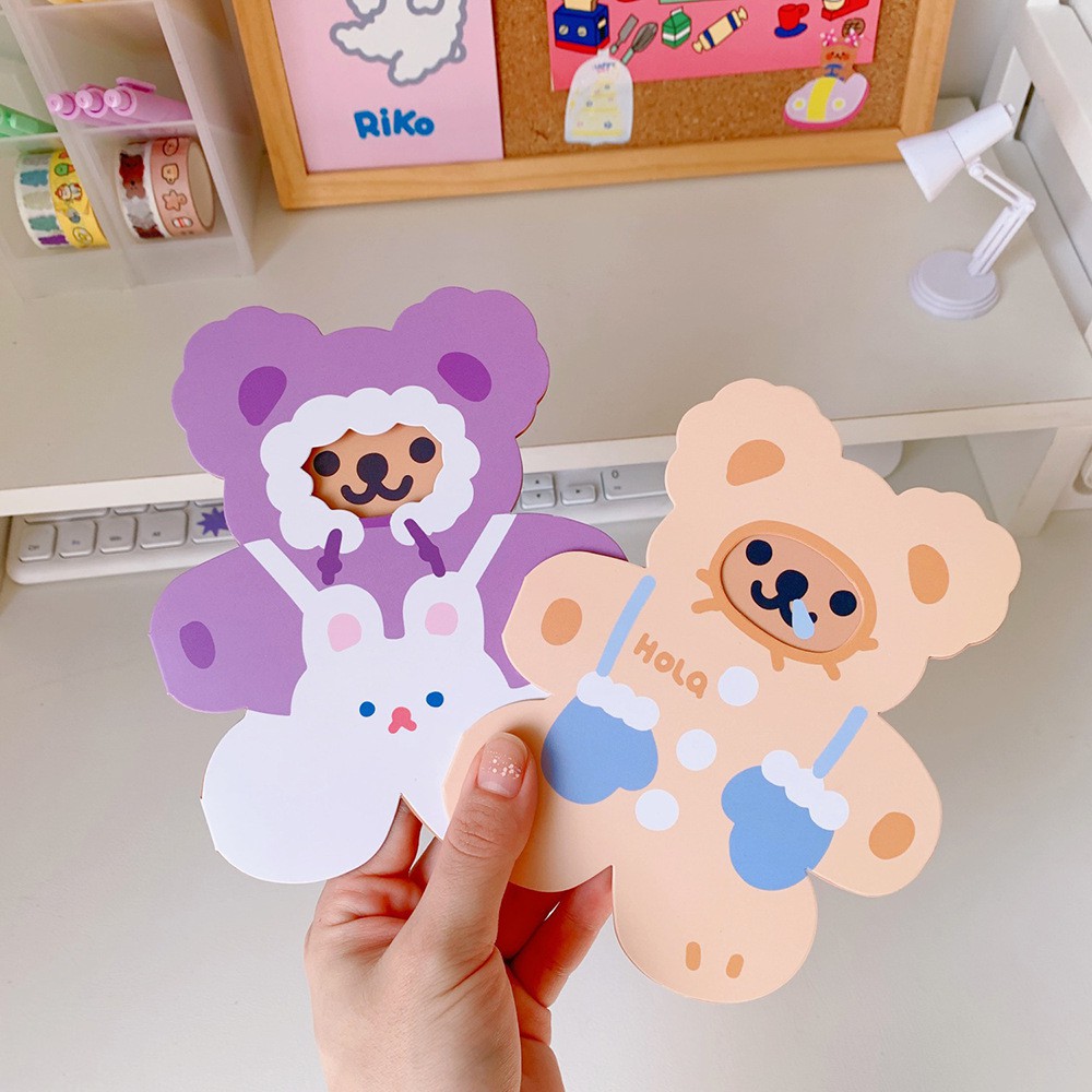 Thiệp Gấp Ghi Lời Chúc Hình Gấu Cute Hoodie Bear