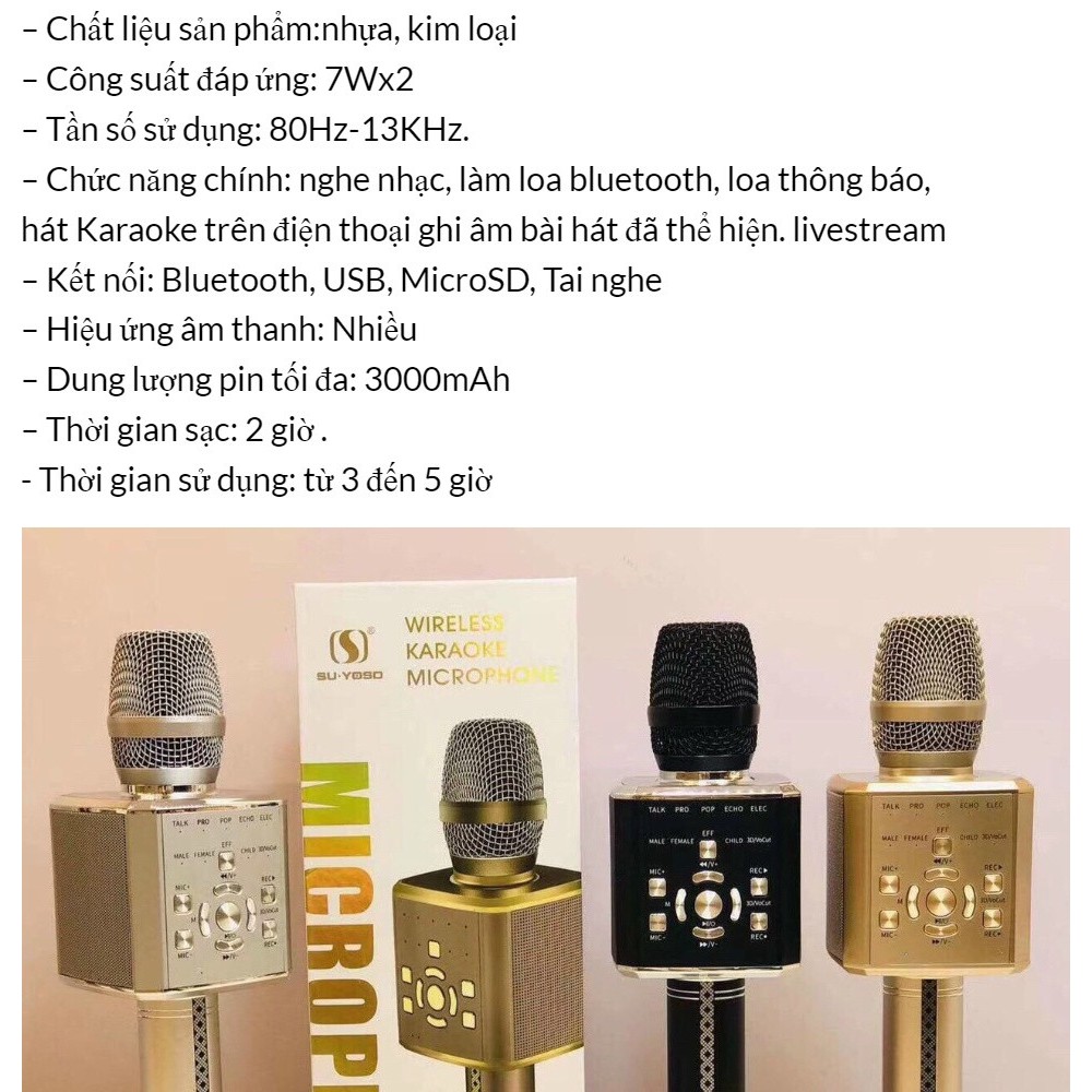 [Mã ELHACE giảm 4% đơn 300K] Micro Karaoke Bluetooth cầm tay GrownTech YS-97 cao cấp