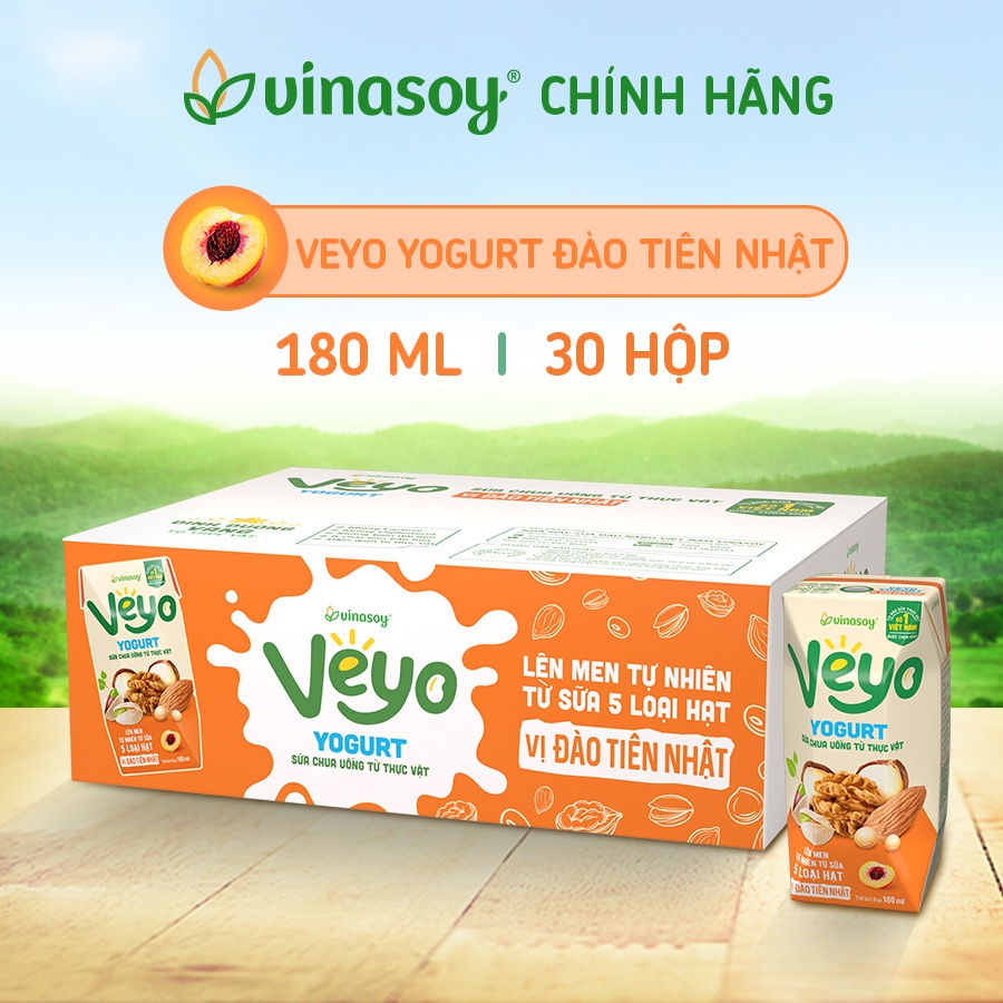 [HSD T10-2023] Thùng 30 hộp Sữa Chua Uống Từ Thực Vật Veyo Yogurt Vị Đào Tiên Nhật 180ml