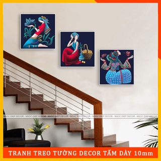 Tranh dán tường Cầu Thang 3D cô gái nghệ thuật 3 bức, in mực UV trực tiếp chống ẩm mốc, kèm băng dính xốp