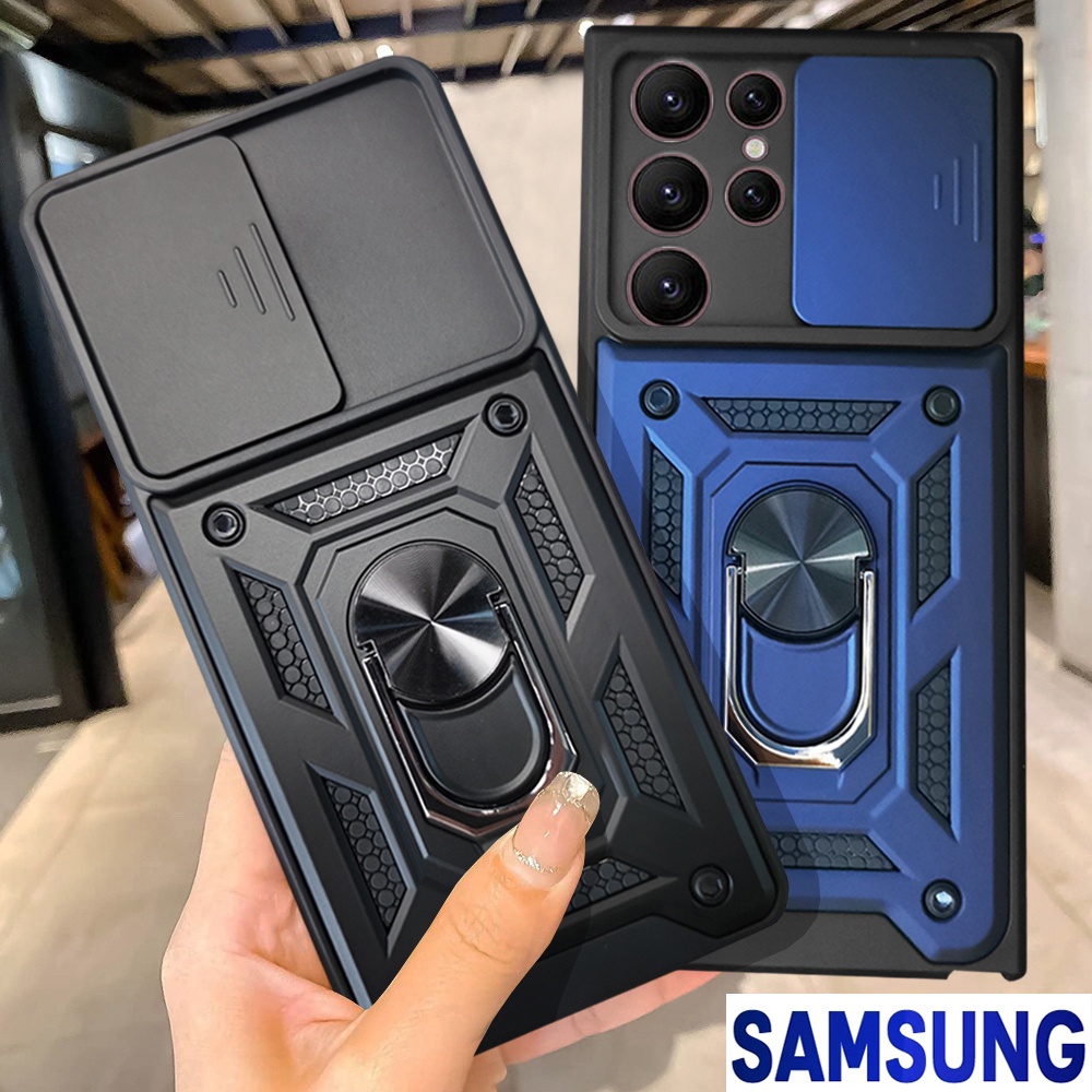 Samsung S22 Ultra S22 Plus S21 Ultra S21 Plus S21 FE S20 FE S20 Plus Note 20 Ultra A12 A22 A32 A52 A72 A13 A23 A33 A53 A73 Bảo vệ ống kính trượt sang trọng Vỏ điện thoại có giáp cứng chống rơi với chân đế kim loại xoay