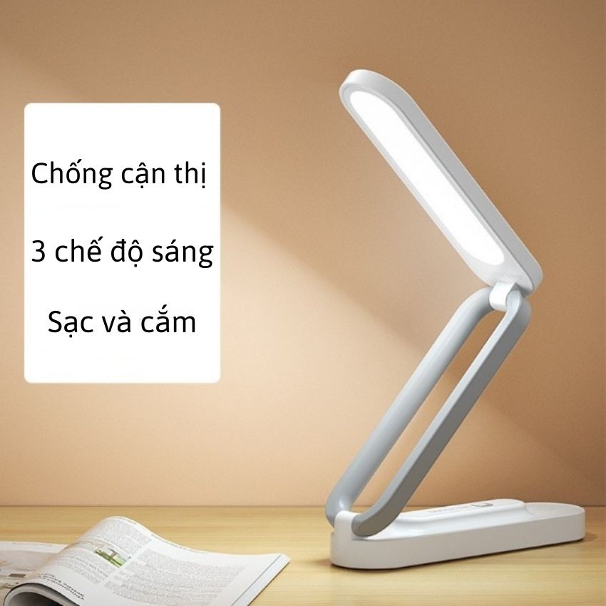 Đèn Led Để Bàn Học, Chống Cận, 3 Chế Độ Sáng, Sạc Và Cắm. Dùng Đọc Sách, Làm Đèn Ngủ, hoặc Trang Trí, Gấp Gọn